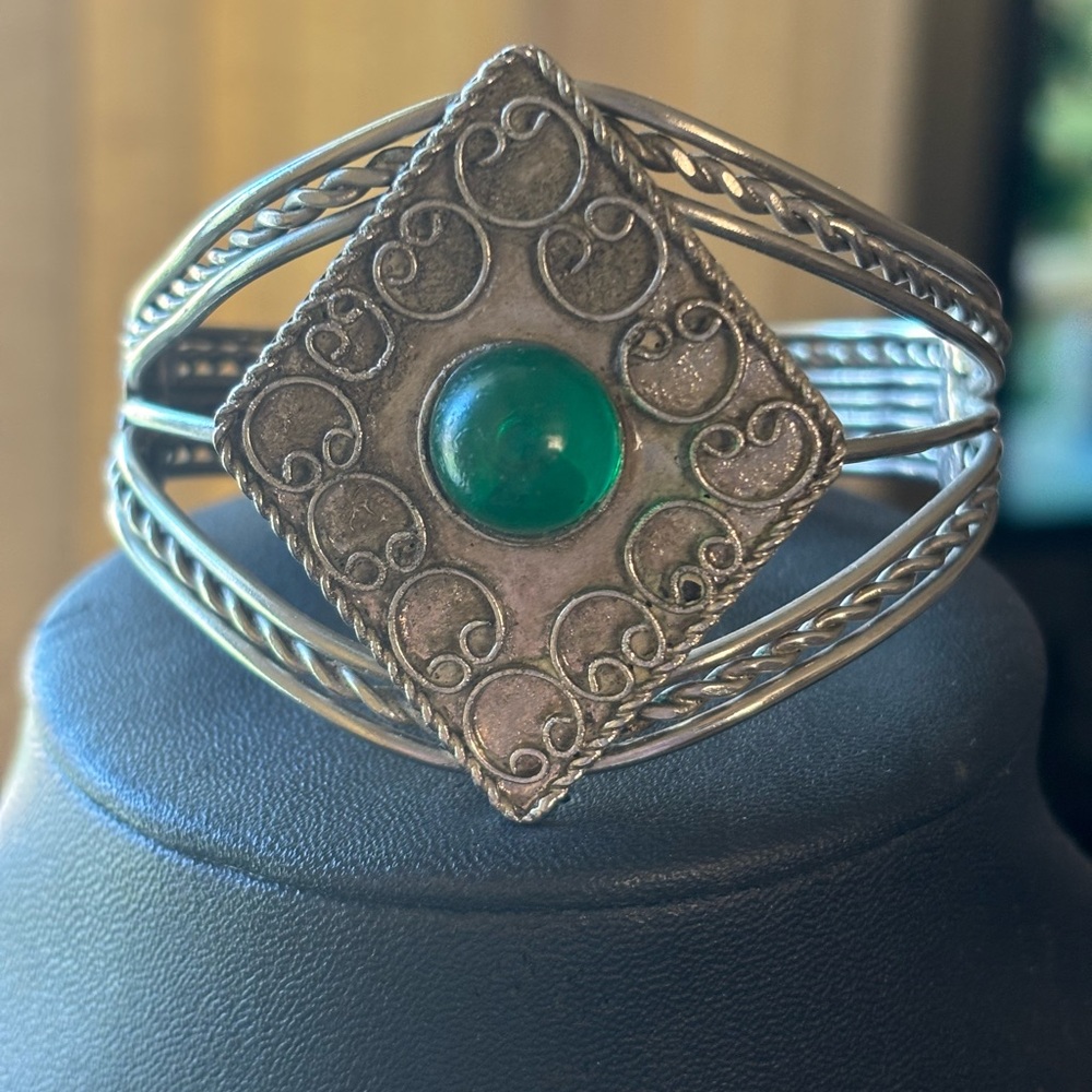 Silver Bracelet with Green Accent